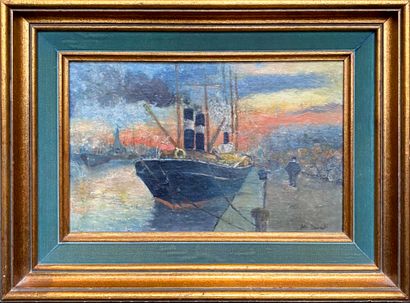 MEERT Félix (XIX-XX)
Vapeur à quai 
Huile...