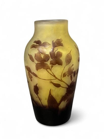 TRAVAIL FRANÇAIS
Vase en verre doublé à décor...