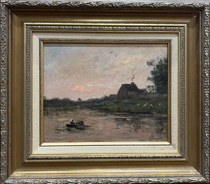CHARPIN Albert (1842-1924)
Boat at dusk
Oil...