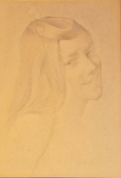 ECOLE MODERNE 
Portrait de jeune femme 
Lithographie,...