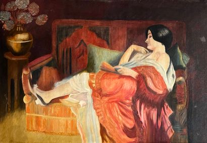 MODERN SCHOOL 
Woman on a sofa,
oil on canvas...