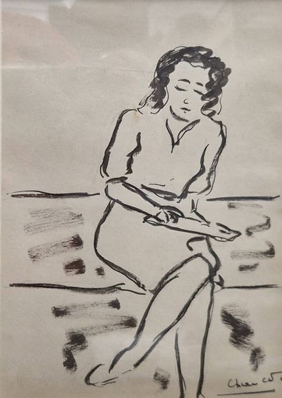 CHANCO Roland, 1914-2017,
Femme écrivant,
encre...