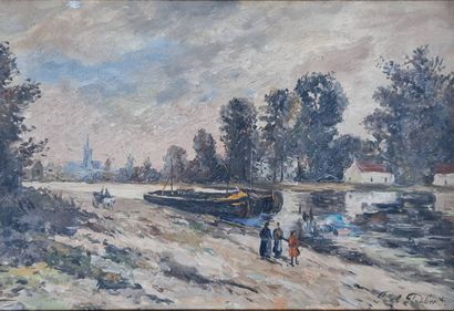 FLAUBERT Paul, 1928-1994,
Les bords de Seine,
huile...
