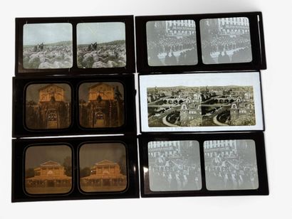 Photographs, set of 18 lined positive glass...