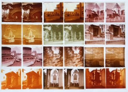 Set of color photographs, some sixty stereoscopic...