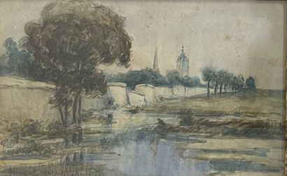 FRANK-BOGGS (1855-1926)
Bergues 
Aquarelle,...