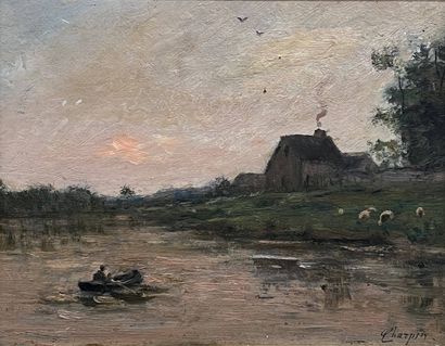 CHARPIN Albert (1842-1924)
Boat at dusk
Oil...