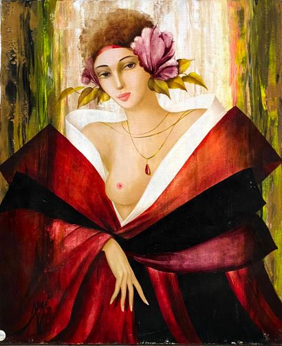 AUGÉ Philippe (born 1935)
Woman with flowers,...