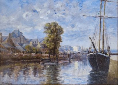 SAVIGNY Paul (1858-1916) 
Voilier à quai...