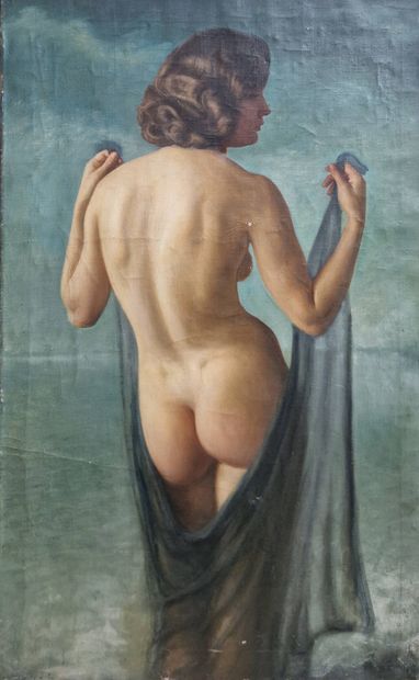 MODERN SCHOOL 
Nude with veil 
Oil on canvas,...