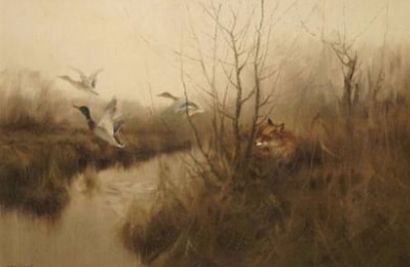 SCHATZ Manfred, 1925-2004,
Renard et colverts,
huile...