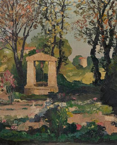 BALANDE Gaston, 1880-1971,
Well in a park,
oil...