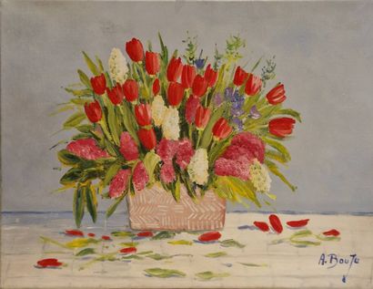 BOUJU Alain (b. 1948)
Hyacinths and tulips
Oil...
