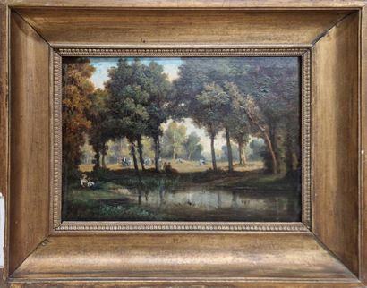 19th century SCHOOL 
Resting by the Lake
Oil...