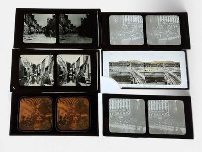 Photographs, set of 18 lined positive glass...