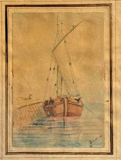 GOUIRAN 
Bateaux 
Paire d'aquarelle, signée...