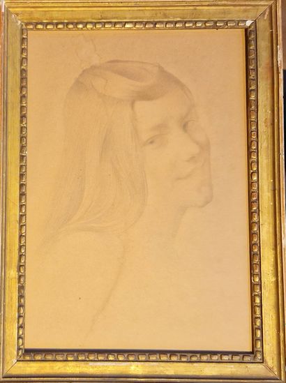 ECOLE MODERNE 
Portrait de jeune femme 
Lithographie,...