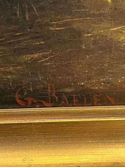 BAELEN G (XIX) 
Bull in the stable 
Oil on...