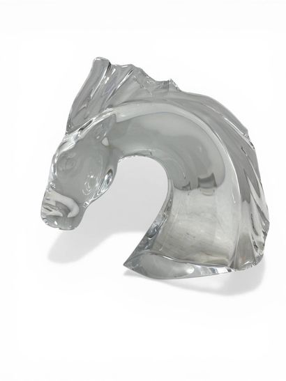 DAUM France - Tête de cheval en cristal incolore,...