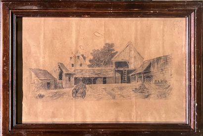 GIRARDET Jules,
Cour de ferme, 1913
Fusain...