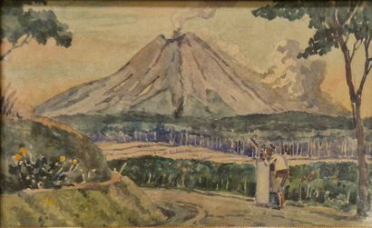 ELAND Leo, dans le gout de
Vue d'un volcan
Aquarelle...