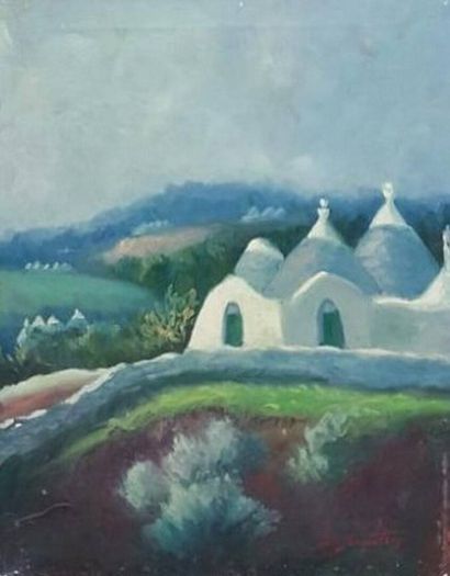 NOCENTE Nikola (XXème siècle)
Maisons blanches
Huile...