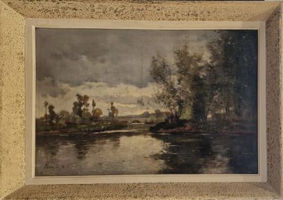 GAGNEUX Paul (?-1892).
Edge of the Loire,1892
Oil...