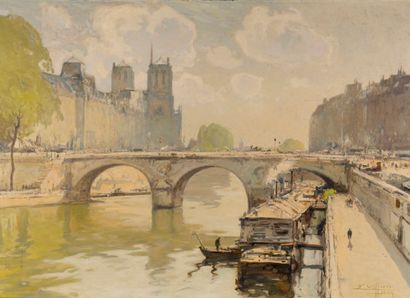 VILLON Eugène, 1879-1951, 
Les quais et Notre-Dame,...
