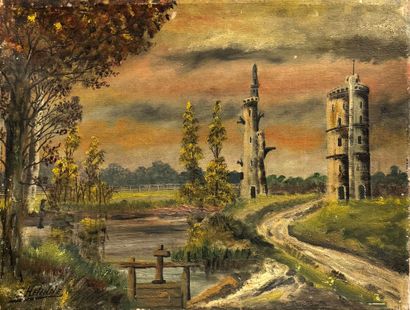 HELENNE G (XX-XXI°) 
Landscape with towers...