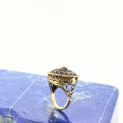 Bague montre en or jaune 18K (750) et argent...
