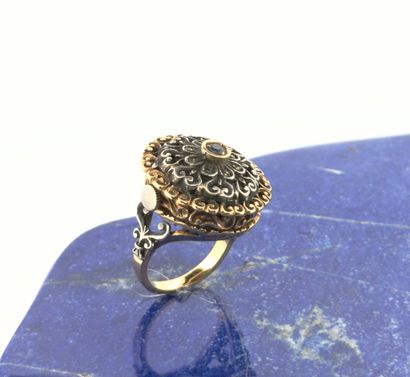Bague montre en or jaune 18K (750) et argent...