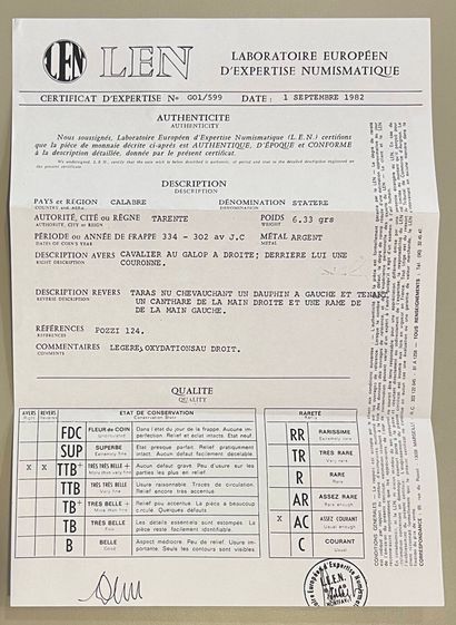 Statère en argent 
Calabre Tarente (334 -...