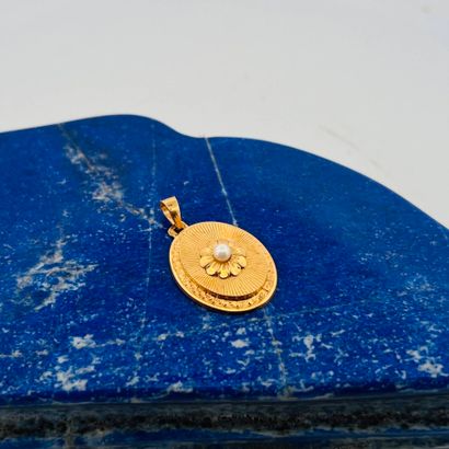 Pendentif ovale en or jaune 18K (750) à décor...