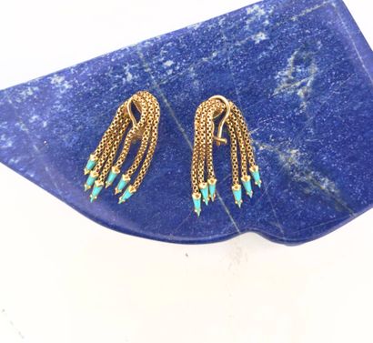 Paire de pendants 18K (750) formés de chainettes...