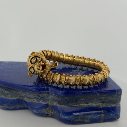 Bracelet articulé en or 14k (585) texturé,...
