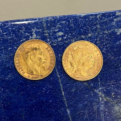 Deux pièces en or (900) : 
- 20 Francs Napoléon...