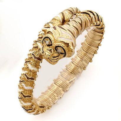Bracelet articulé en or 14k (585) texturé,...