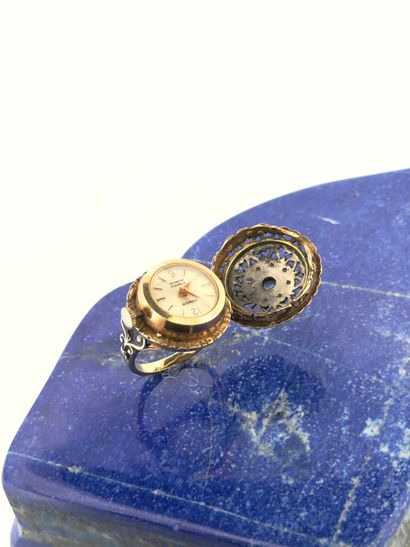 Bague montre en or jaune 18K (750) et argent...