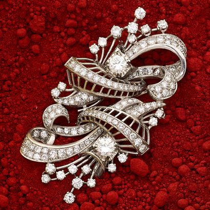 Broche en or gris 18k (750e) et platine (850e),...
