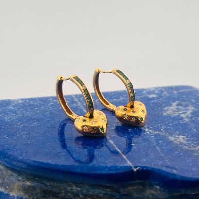 Paire de créoles en or jaune 18K (750), anneaux...
