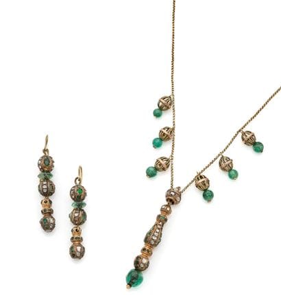 Demi-parure en or 18k (750e) et argent (800),...