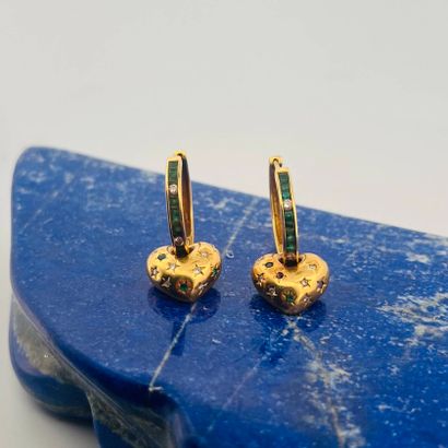 Paire de créoles en or jaune 18K (750), anneaux...
