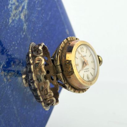 Bague montre en or jaune 18K (750) et argent...
