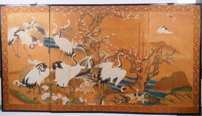 JAPON, époque Meiji
Paravent à quatre feuilles...