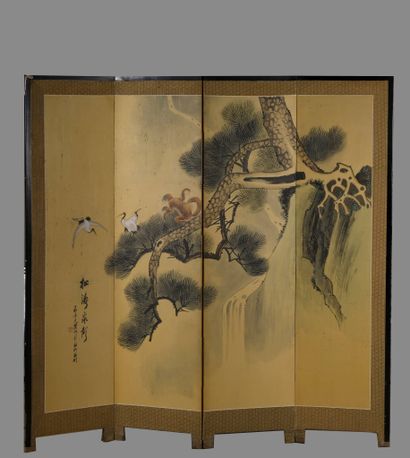 JAPON - XXe siècle
Paravent à quatre feuilles,...