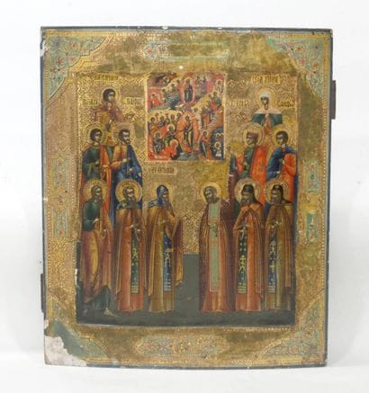 Icône figurant une assemblée de 12 saints...