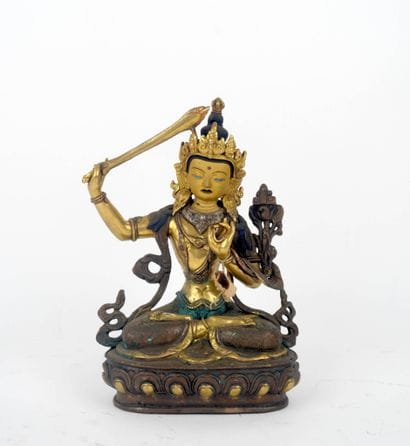 CHINE XXe
Bouddha en bronze à patine dorée...