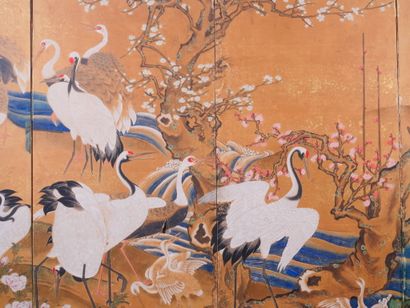 JAPON, époque Meiji
Paravent à quatre feuilles...