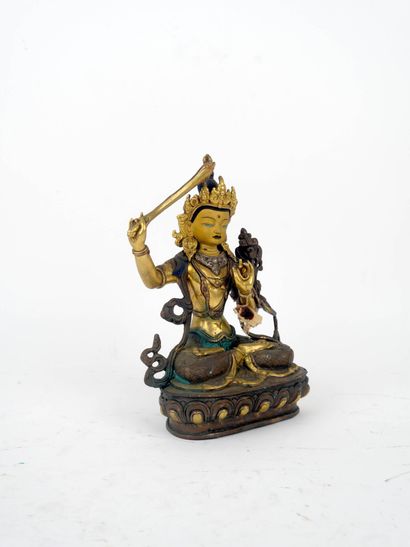 CHINE XXe
Bouddha en bronze à patine dorée...
