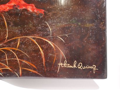 Thanh QUANG (XXe siècle)
Paysage aux cervidés...